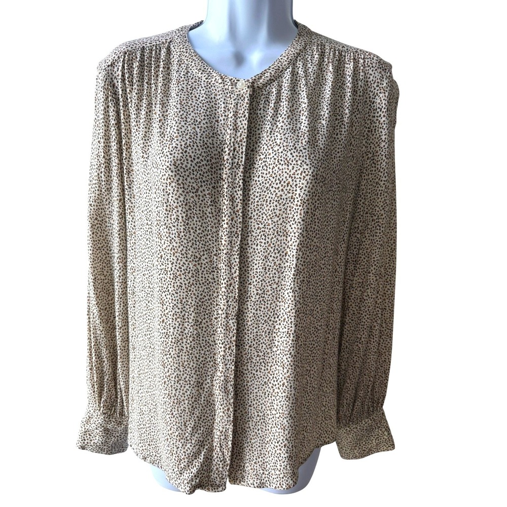 Banana Republic Collarless Animal Print Button Up Cream Black Size Medium